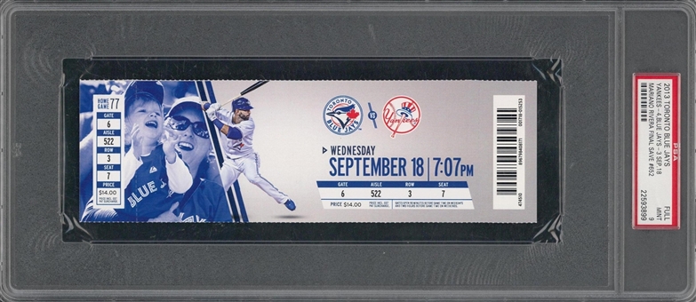2013 Toronto Blue Jays Vs New York Yankees Sept. 18 - Mariano Rivera Final Save #652 Full Ticket - PSA 9 MINT 